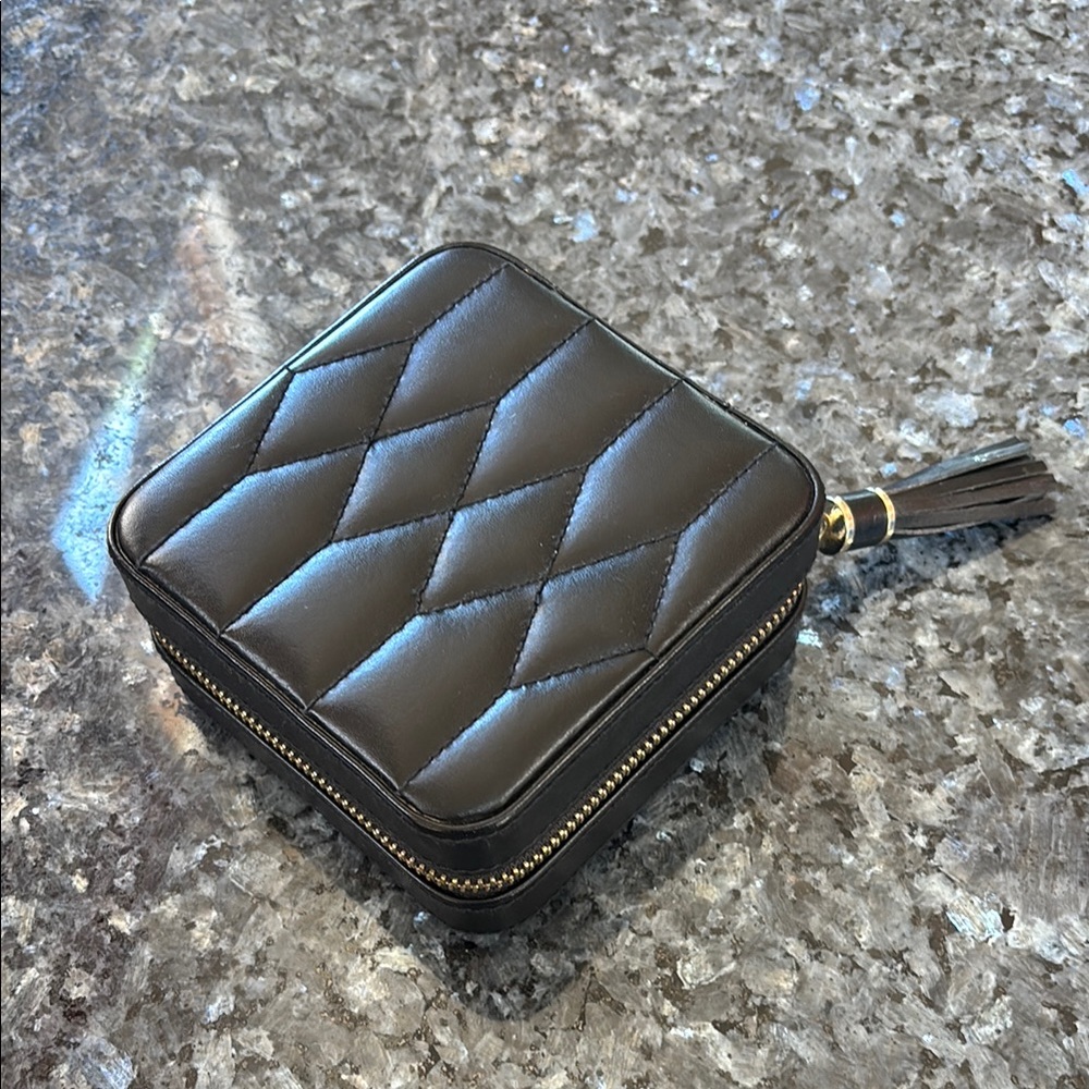 WOLF Black Quilted Jewelry Bag with Gold Hardware